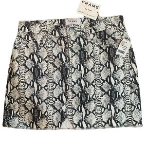 Frame Denim Python Snake Print Le Mini Skirt White Grey Black Size 27 NWT